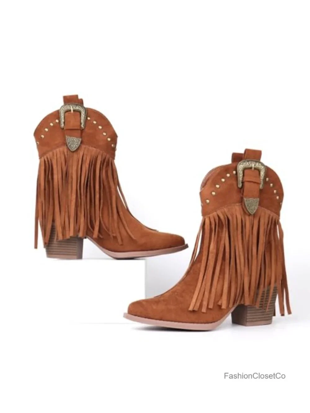 Womens Suede Fringe Cowboy Ankle Booties Snip Toe Pull On Western Boots